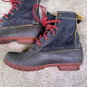 LL Bean Women's 8" Bison Leather Lace Up Unlined Duck Boot Red Sole Size 8